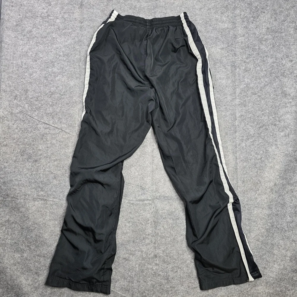 Reebok Pants‎ Mens Large Black Track Warm Up Athletic Side Stripe Zip Hem Lined
